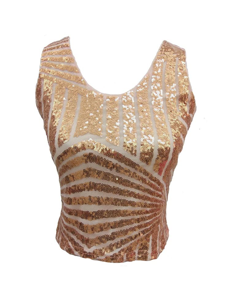 Girls Gold Sparkly Sequin Women Belly Vest Crop Tank top Latin Salsa Samba Dance Ladies Festival Party Outfits Size 6/8/10/12