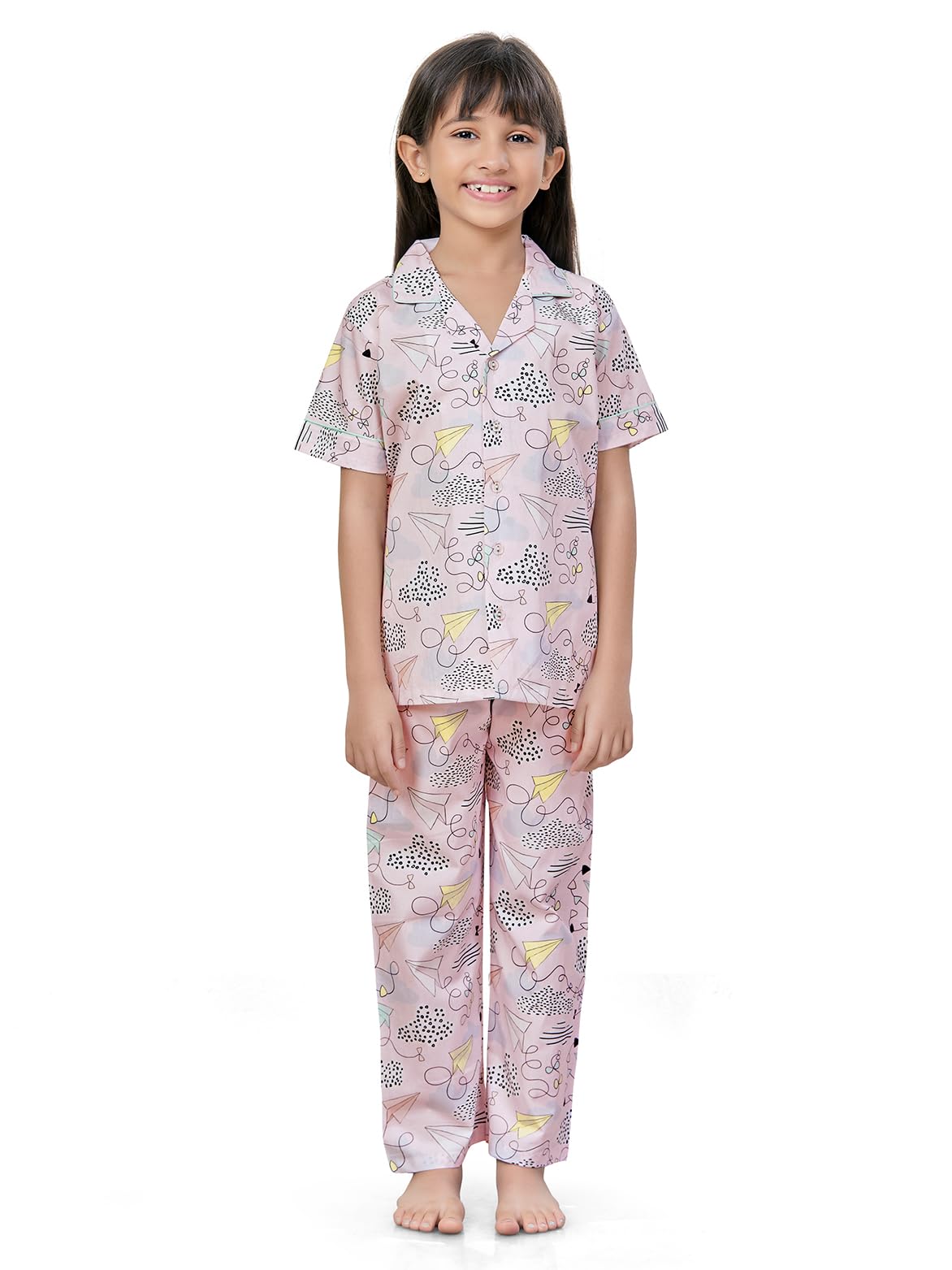 Cotton Printed Half Sleeves Collard Shirt with Printed Pyjama-image-12