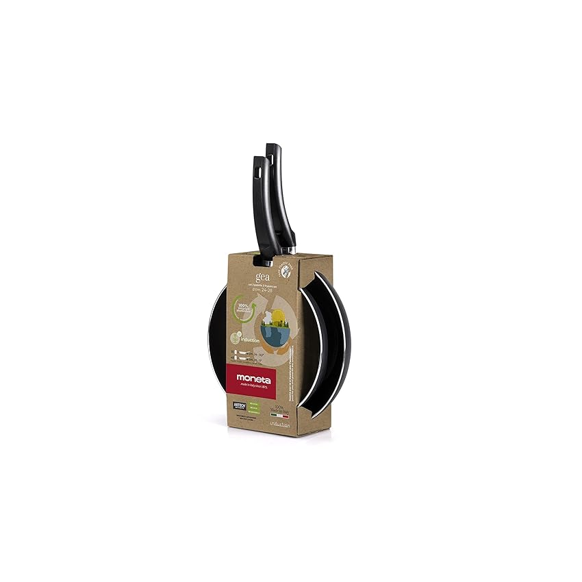 Moneta Gea Set Padelle, 24-28 Cm, Alluminio 100% riciclato, per Ogni Piano Cottura Incluso l'Induzione, Made in Italy