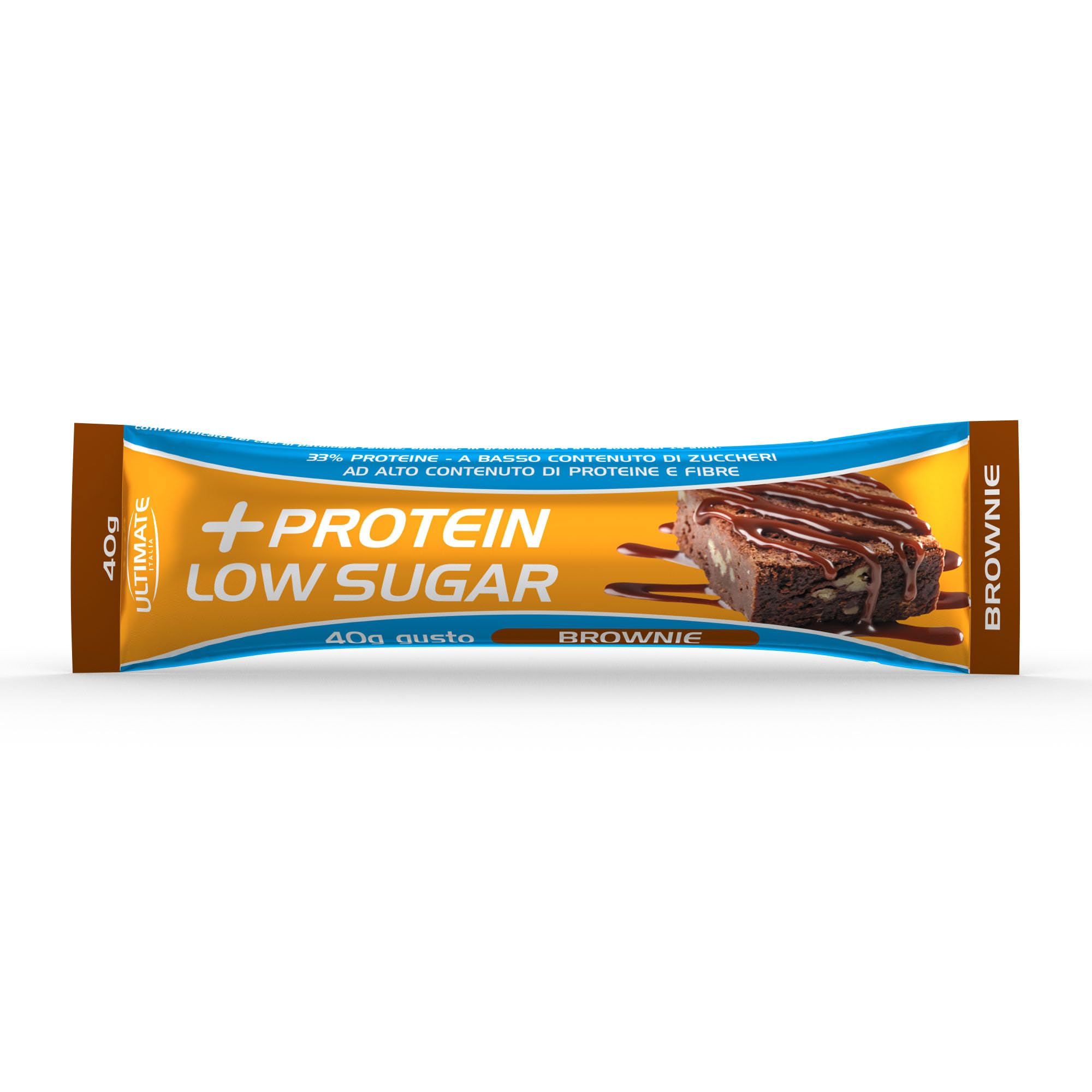 Ultimate Italia - Barretta low sugar proteica al 33% - gusto brownie - 16x40g - a basso contenuto di zuccheri, senza glutine