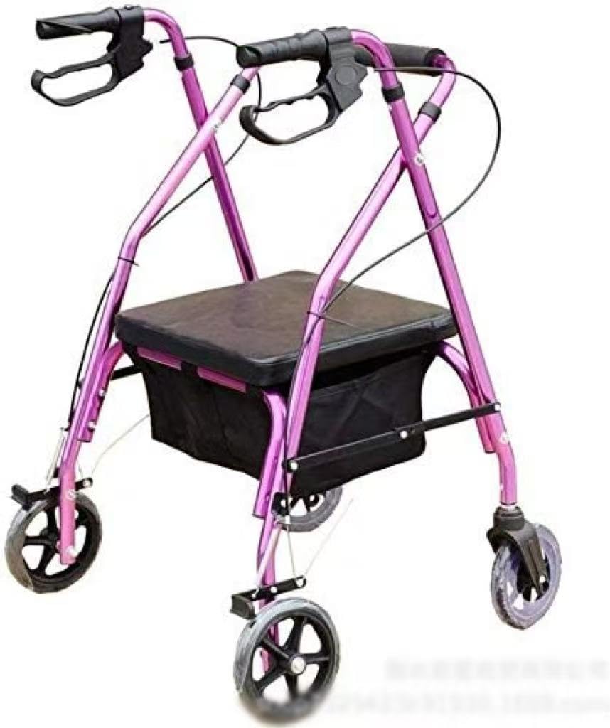 Andador plegable ligero con asiento y cesta de la compra, carrito de aluminio de 4 ruedas para personas mayores y ancianos