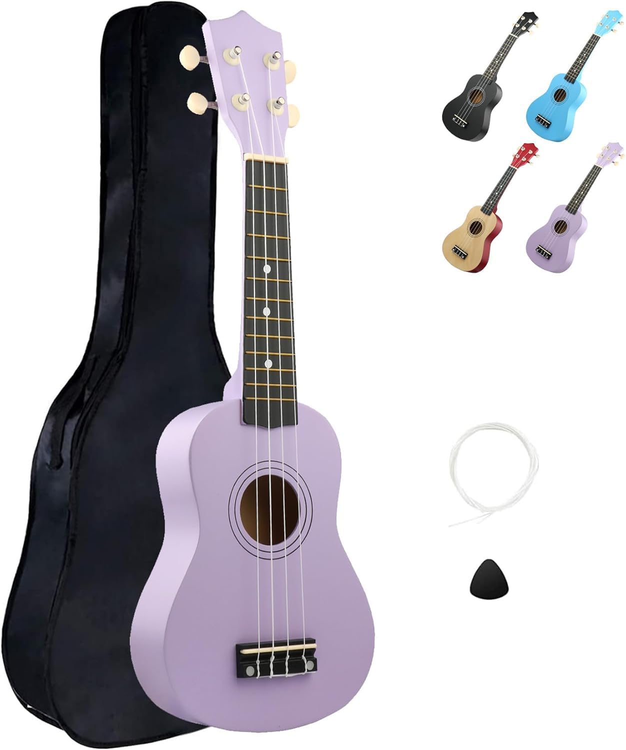 LXS Soprano Ukulele Ukulele for Beginners - 21" Small Guitar Ukulele with Gig Bag, Standby String, Picks and Primary Tutorial (Purple)