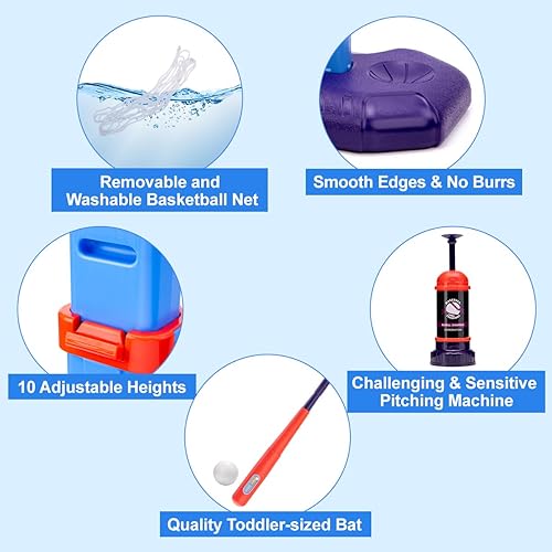 Vista 20 de Meland Aro de baloncesto para niños, altura ajustable de 2.9 a 6.2 pies para niños, juguetes para interiores y exteriores, patio trasero