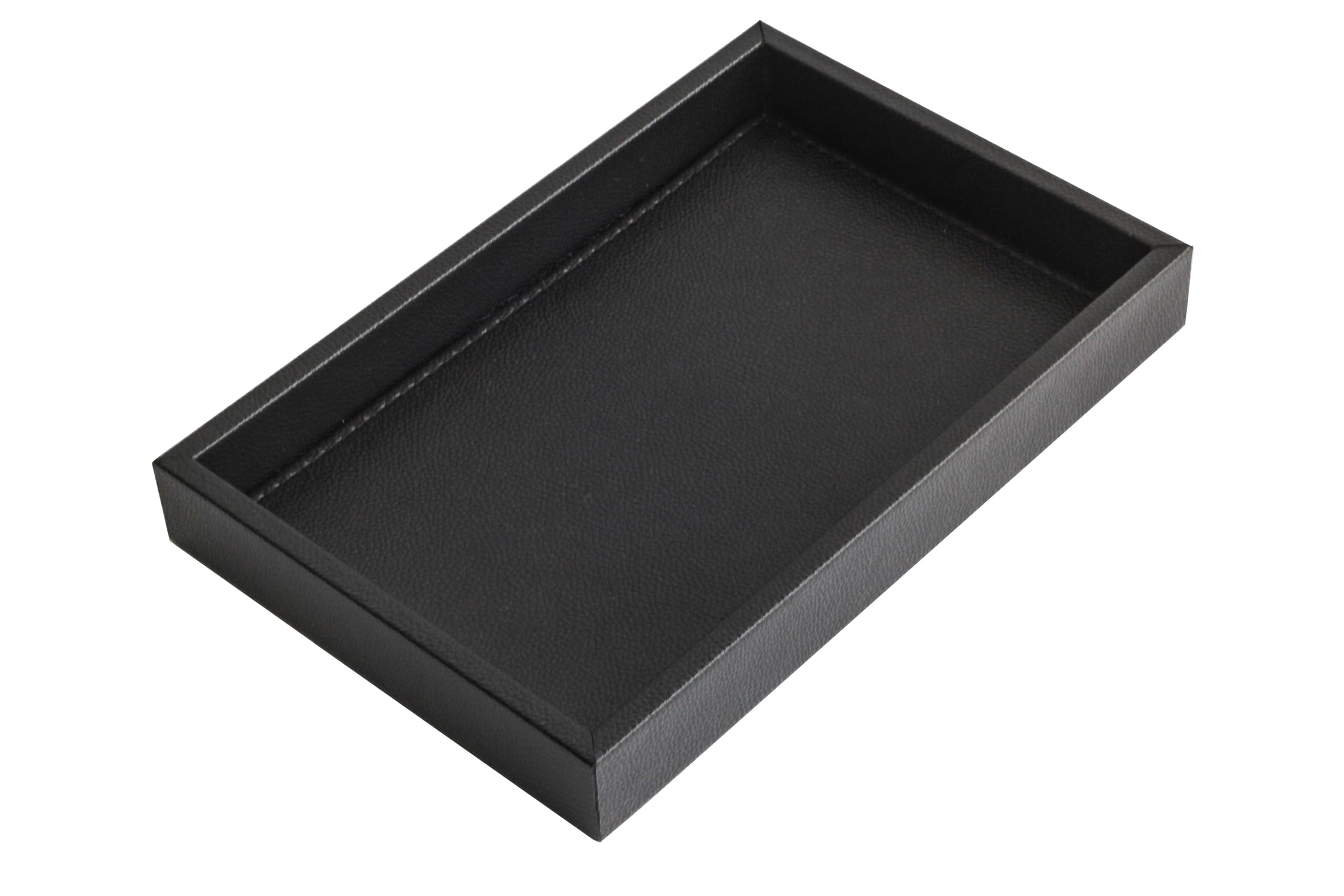 MOENA Bandeja de piel sintética, elegante organizador de joyas para llaves, organizador de escritorio, bandeja de servir, accesorios de yate (negro mate, pequeño)