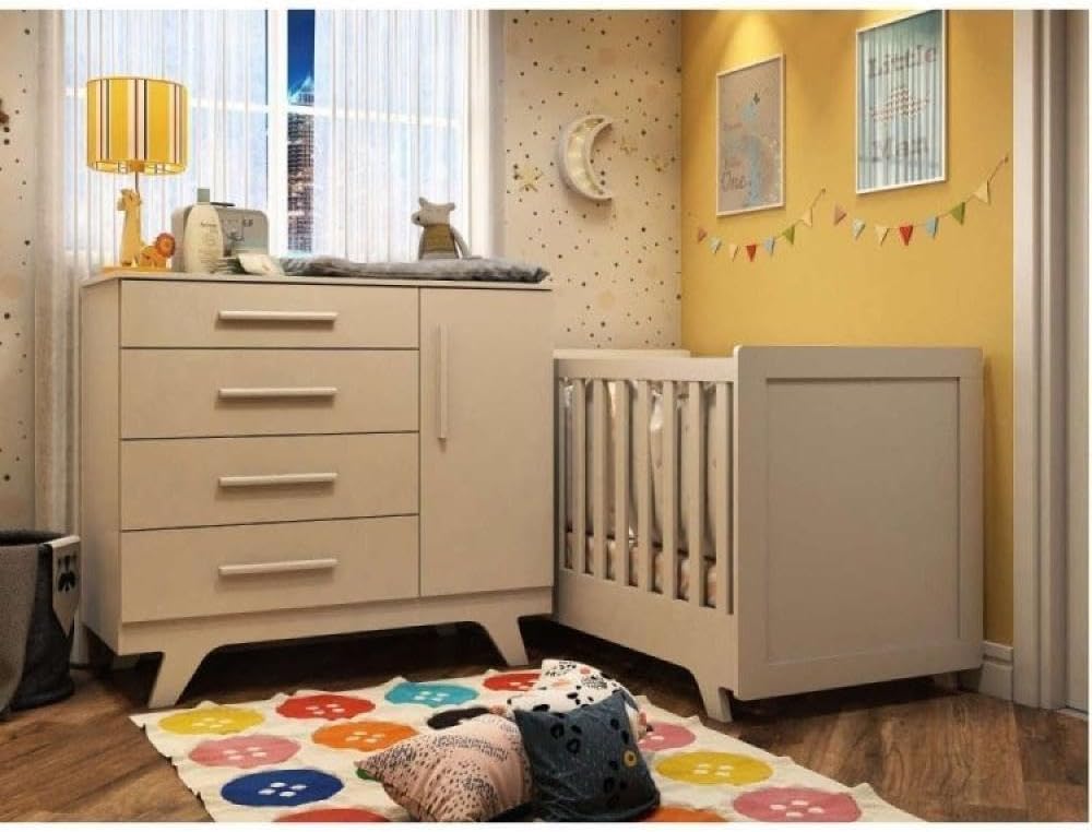 Imagem do produto Conjunto Berço e Cômoda Peroba Retrô Branco Brilho