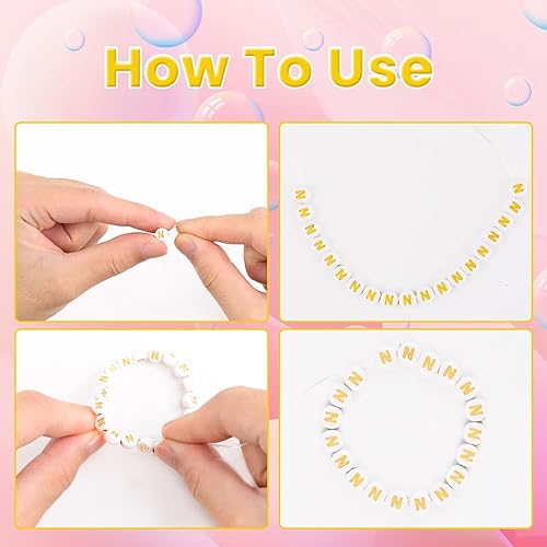 Miniatura 3 de DIYDEC 500 cuentas de letras redondas acrílicas doradas de 0.157 x 0.27 pulgadas, cuentas de letras blancas para pulseras, fabricación de joyas,