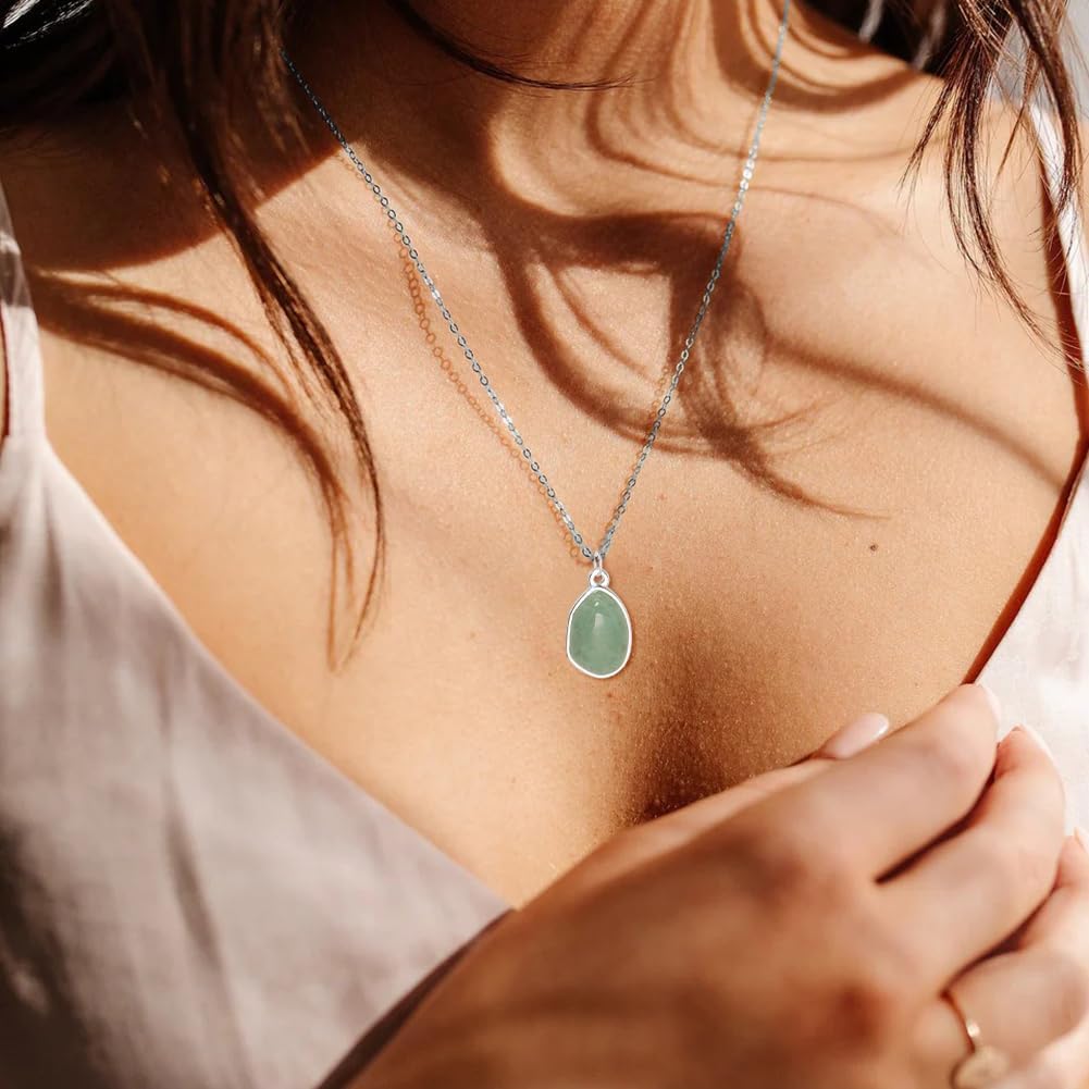 Stone Pendant Necklaces Gemstone Dangle Necklace 18K Gold Plated Teardrop Pendant Necklace for Women - Image 3