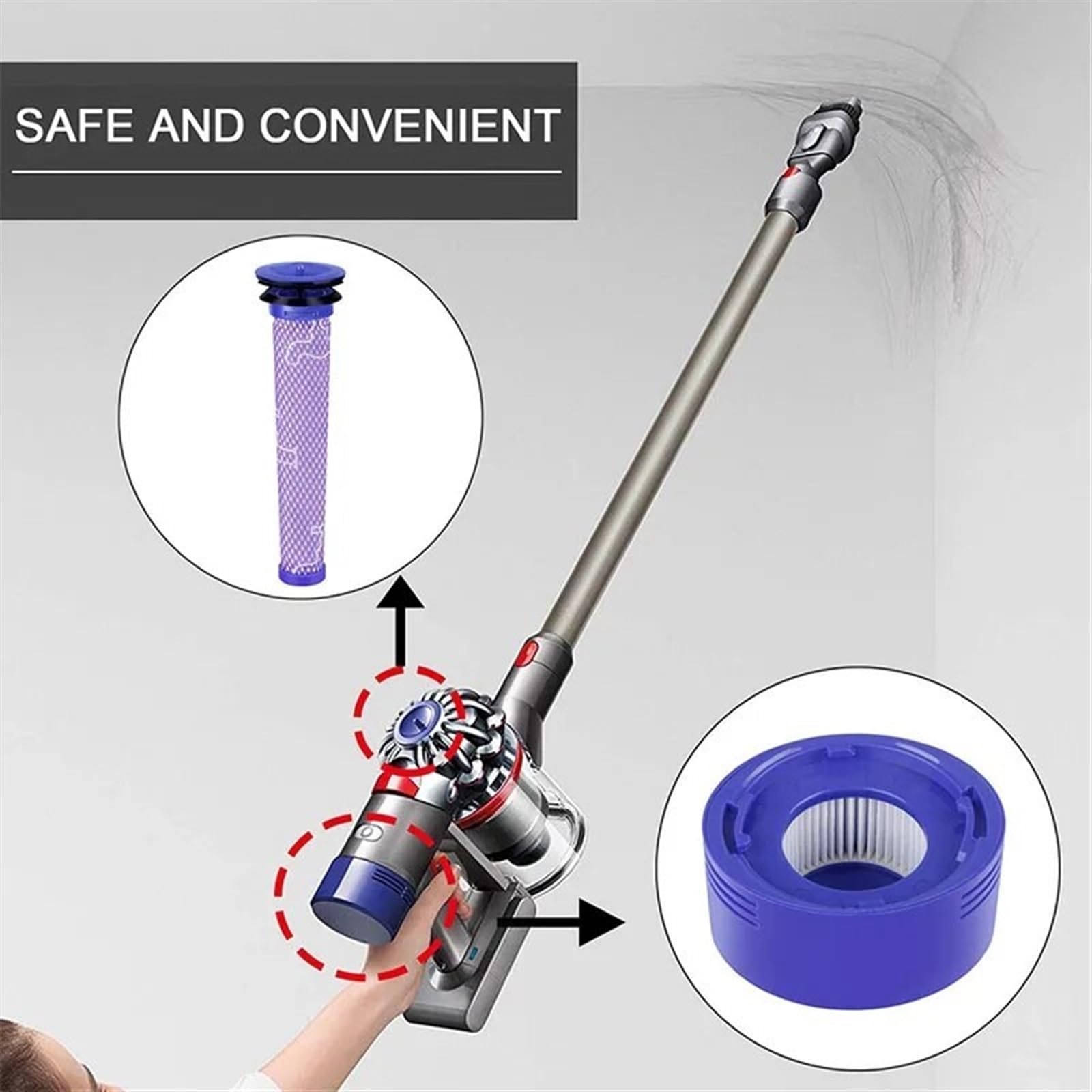 Do odkurzaczy bezprzewodowych Dyson V7 V8, wymienny filtr wstępny i filtr końcowy filtra wstępnego + akcesoria do zestawu filtra końcowego HEPA Filtr Hepa do odkurzacza(Set 4)