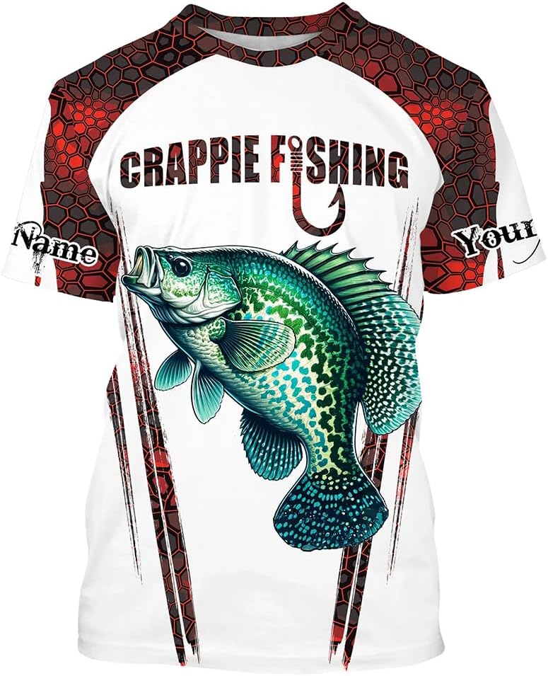 Crappie Fishing red camo Custom Funny UV Protection Long Sleeve Fishing Shirts