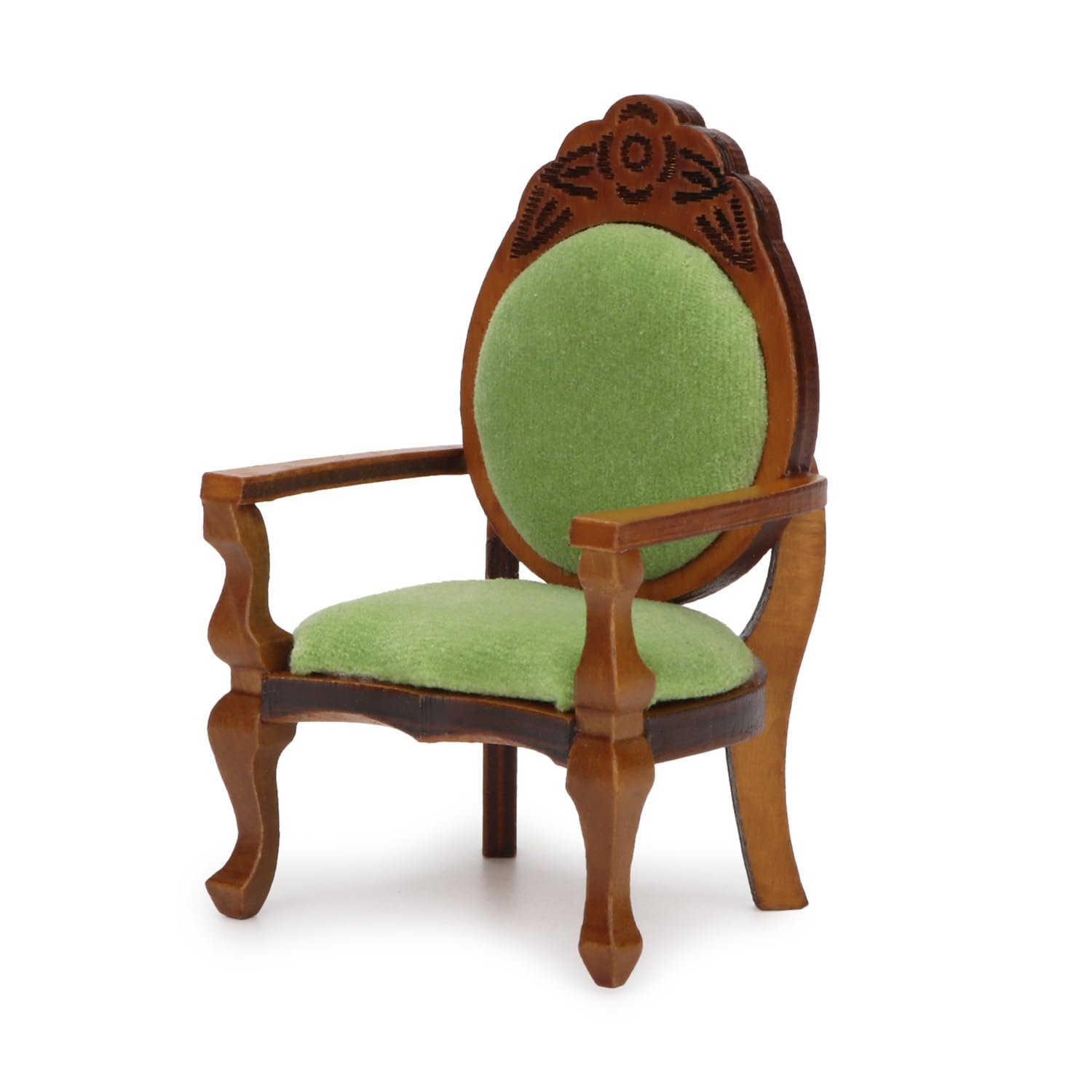 Silla tapizada para casa de muñecas, muebles para muñecas, accesorios para casa de muñecas, sillón retro vintage tallado de madera para sala de estar, dormitorio y comedor (B) 4