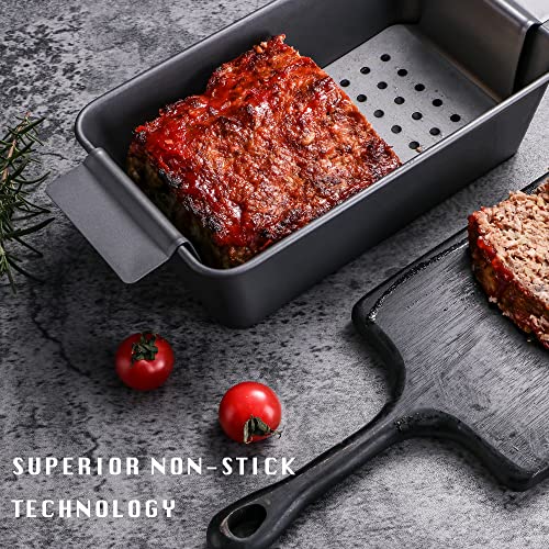 Hongbake Meatloaf Pan With Drain Tray, 9 X 5 Inches Loaf Pans With Insert, Nonstick Meat Loaf For Baking, Reduce The Fat And Kick Up The Flavor, Grey #TOP6
