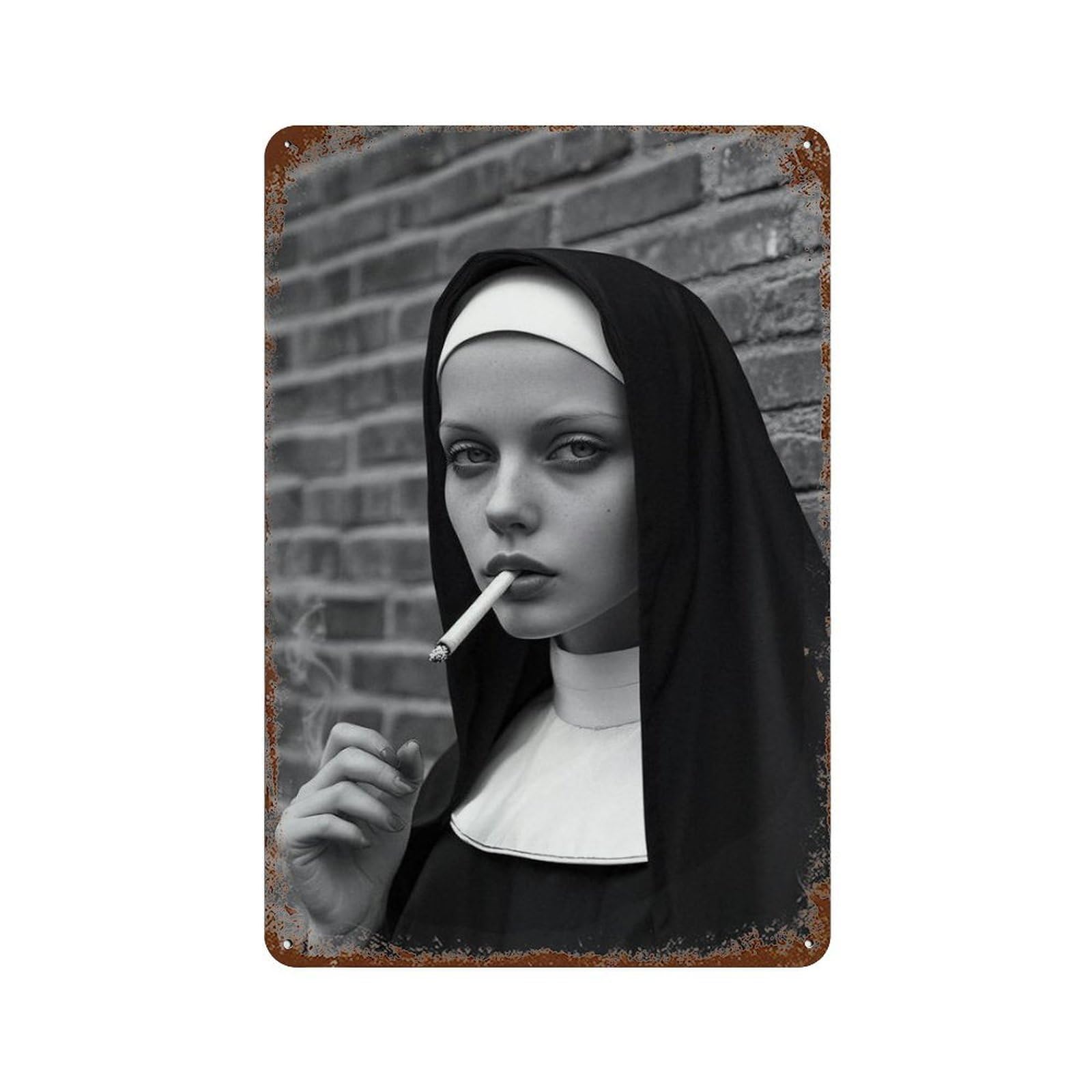 xiaoxiaoshen Nun Smoking (1) Wall Decor Art Metal Tin Poster Modern Home Decor Art Home Bar Shop Decorations Vintage Sign 30x20cm