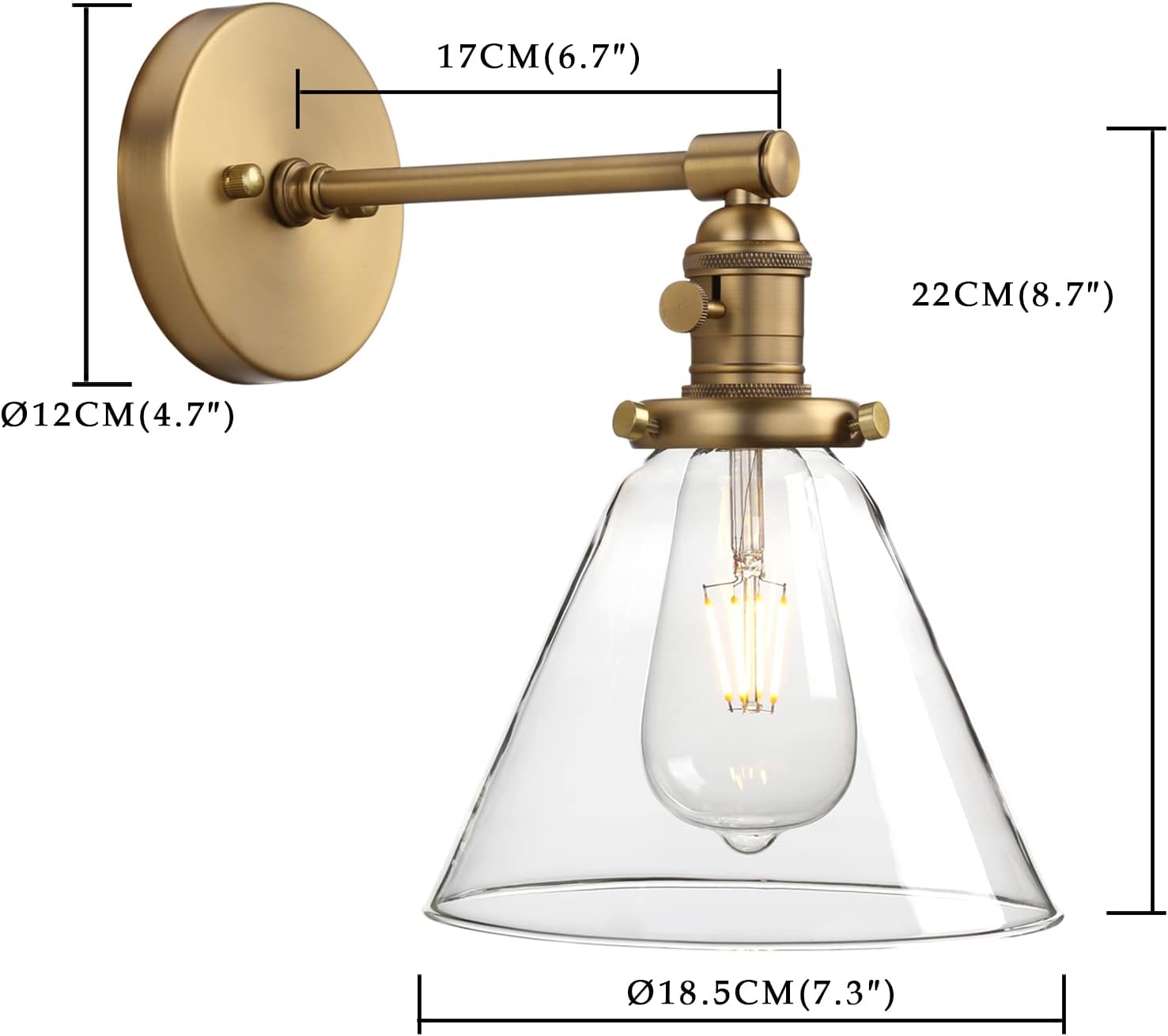 Phansthy Antique Industrial Wall Sconce 1-Light 7.3 Inch Cone Wall Light Fixture for Bathroom Kitchen Bedroom(Antique)