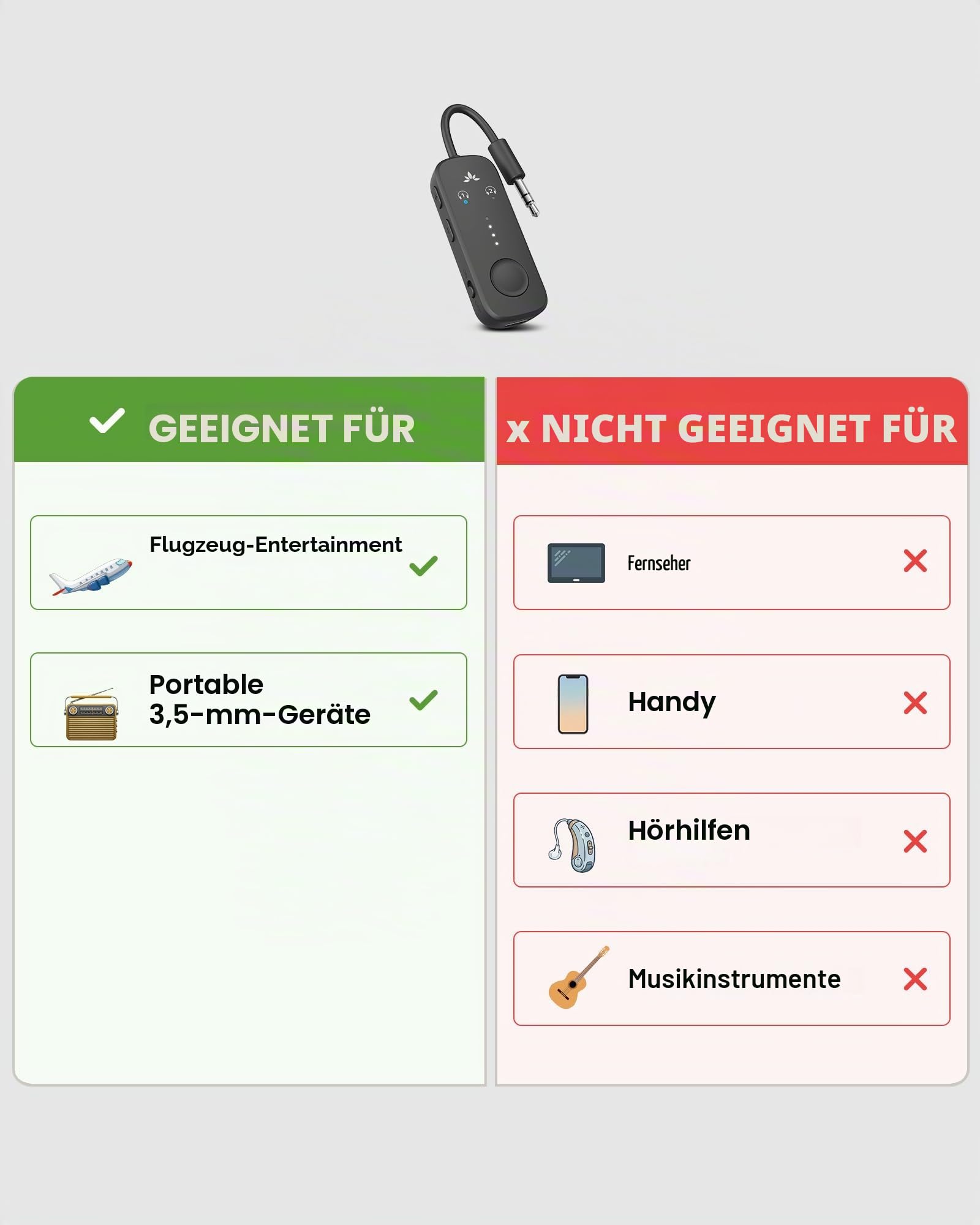 Avantree Relay – Bluetooth 5.3 Adapter für Flugzeug mit Qualcomm aptX Adaptive, für 2 AirPods oder Kopfhörer, 20 Std. Wiedergabezeit, 3,5mm AUX Klinke Transmitter Sender für Reisen, Fitnessstudio