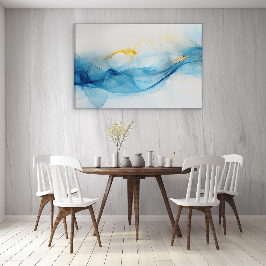 Canvas for Living room. Whispers of Elegance in Blue and Gold - An Abstract Digital Symphony, 27 x 18 inch Canvas Wall Art - Contemporary Masterpieces - Modern Home Decor - 69x46 cm (27x18 inch)