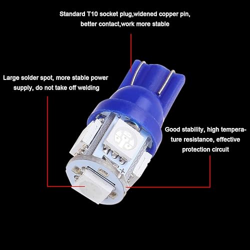 Miniatura 7 de cciyu Paquete de 10 bombillas LED T10 5-5050-SMD PC194, panel de instrumentos, racimo de luz de tablero, enchufe de bloqueo giratorio para Honda