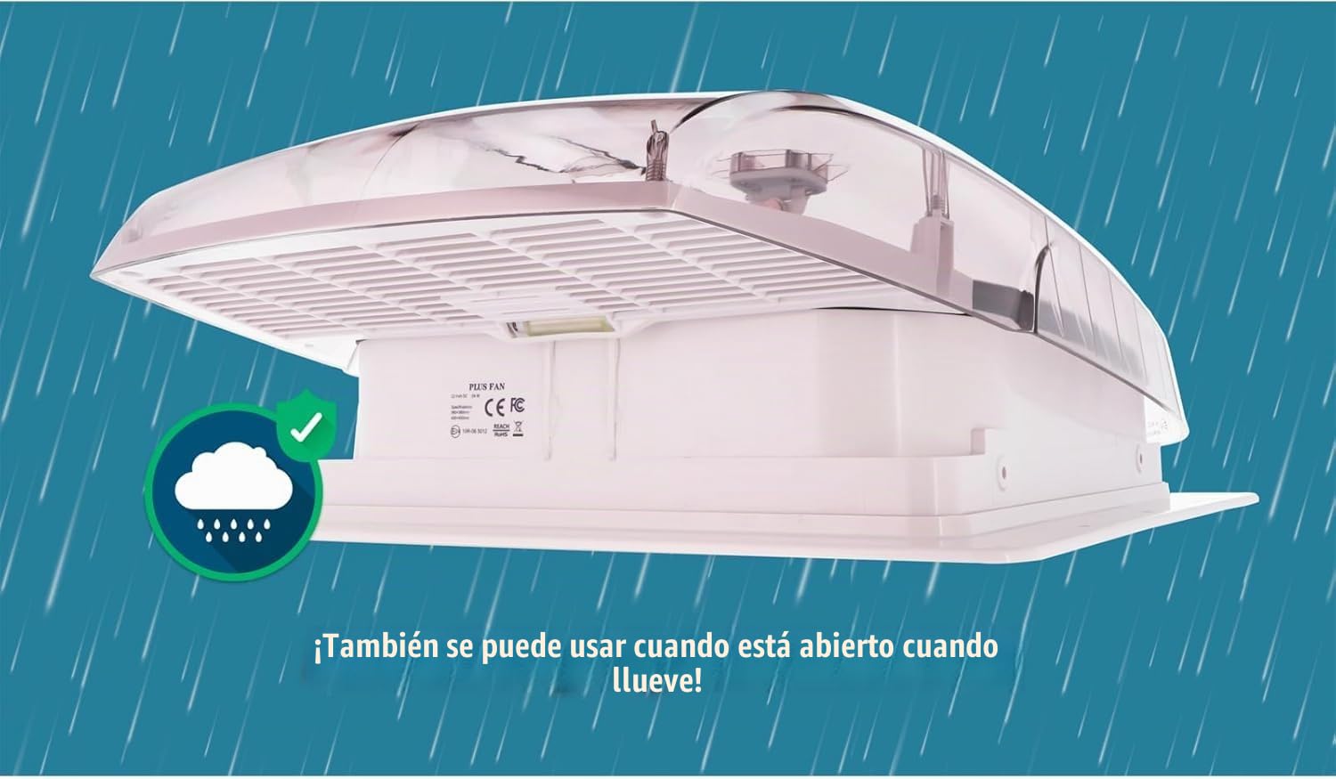BERGER | Claraboya Techo Caravana 70x50 cm Transparente con Oscurecedor, Mosquitera y Ventilador de 4 Velocidades Regulables, Ventana Caravana 12 V, silenciosa, apta para techos de 27-80 mm, anti-UV