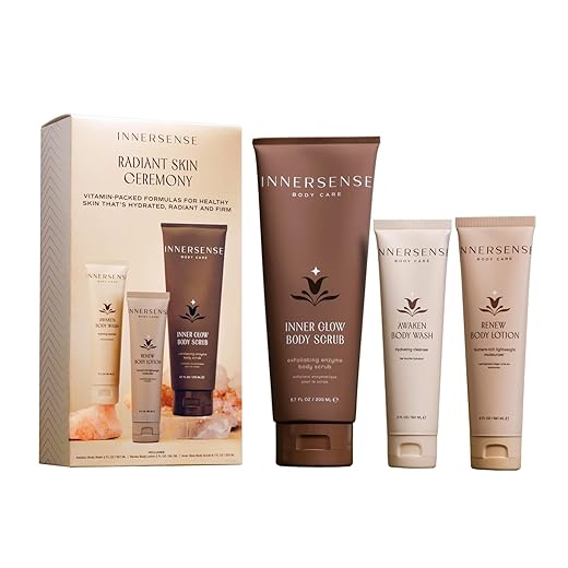 INNERSENSE - Radiant Skin Ceremony | Body Scrub (6.7 oz) + Wash + Lotion (2 oz each) | Hydrate, Firm, Refresh | For Women & Men, Non-Toxic, Cruelty-Free, Clean Bodycare