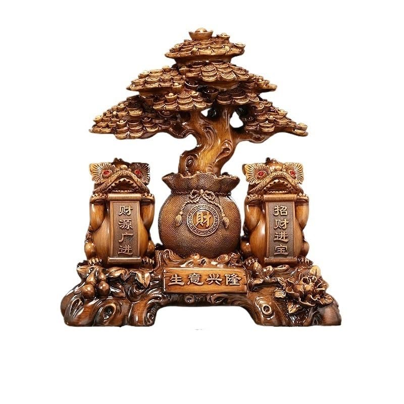 Arbre d'argent de Bouddha ZXQUEGF statue de richesse et chance en résine pour bureau
