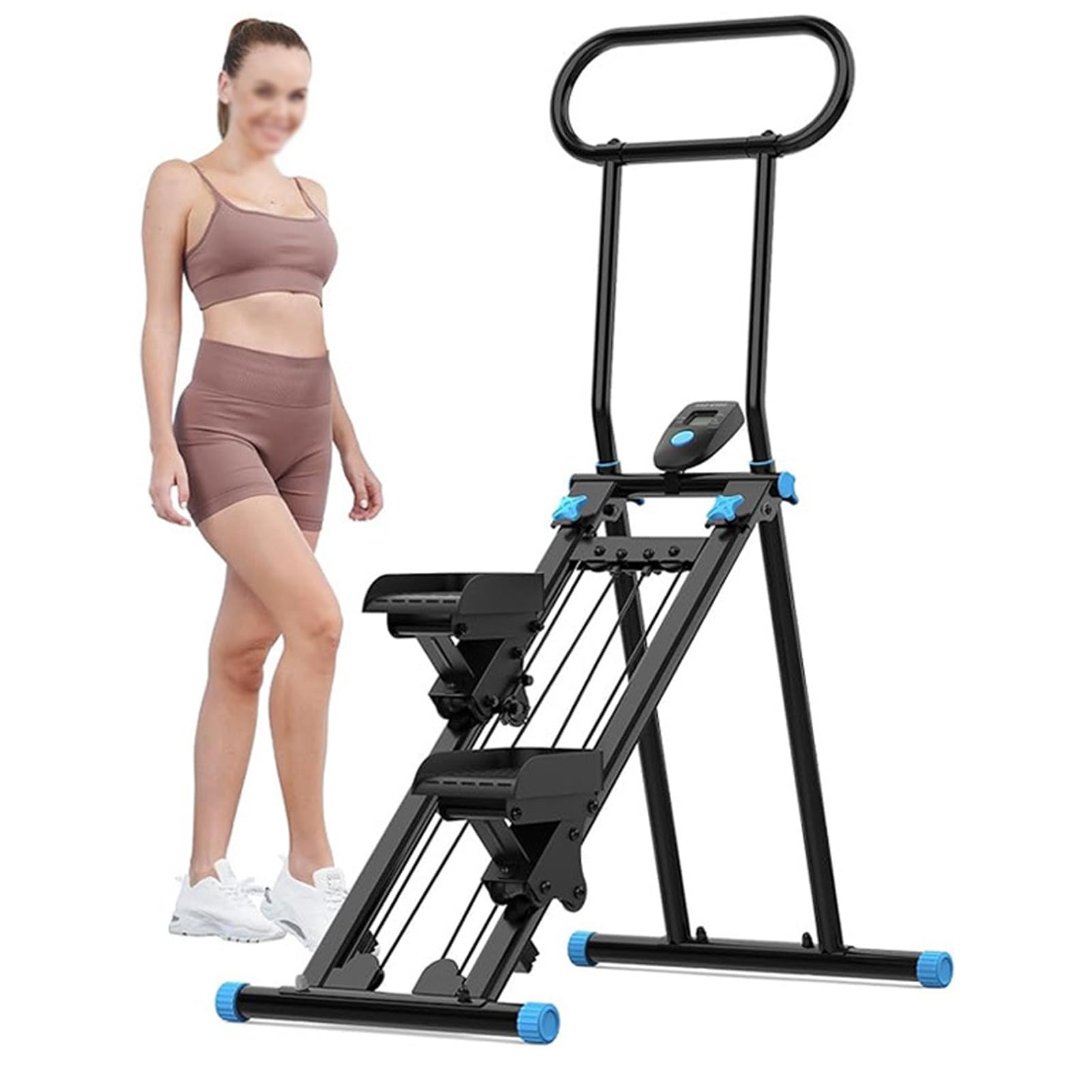 Stepper Fitness Casa Pedana Step Fitness Casa Stepper con Manubrio Pedale Portatile Pieghevole Stair Stepper Vertical Climber Black