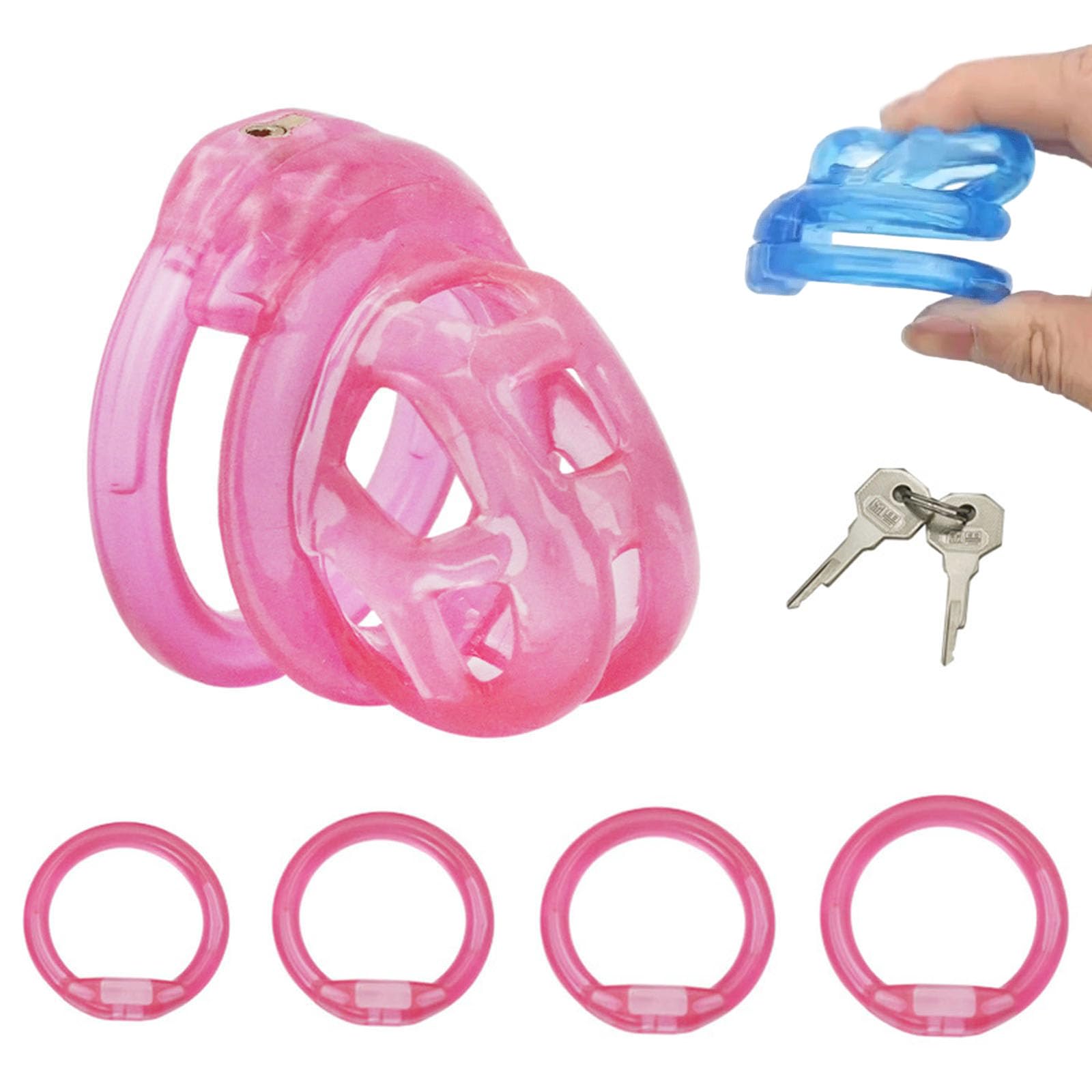 Gabbia di castità morbida per l'addestramento alla contenzione maschile, dispositivi per il pene maschile con anelli in 4 misure e chiusura invisibile - ITHA54 (Rosa, S)
