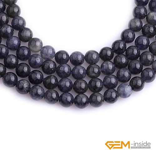 Miniatura 704 de GEM-Inside - Cuentas sueltas de piedra de lava negra natural de 0.315 in para hacer joyas, 15 pulgadas Cordierita de grado A