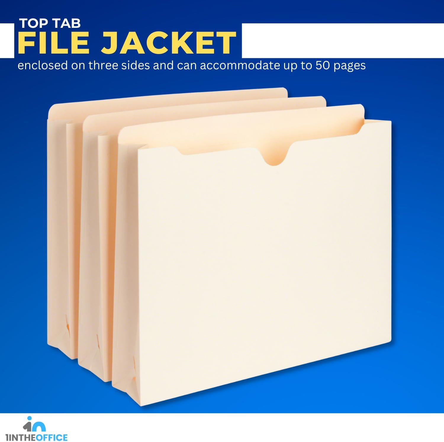 1InTheOffice File Jacket, 2" Expansion, Manila File Storage, Letter Size, 50 Pack