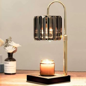 Yuichoy Candle Warmer Lamp with Timer, Dimmable Electric Candle Wamer Adjustable Height, Gifts for Women Mom, Glass Modern Candles Melter Lamp, Black