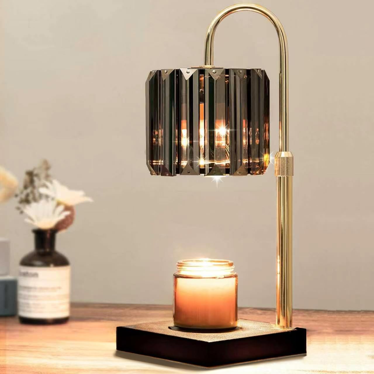 Yuichoy Candle Warmer Lamp with Timer, Dimmable Electric Candle Wamer Adjustable Height, Glass Modern Candles Melter Lamp, Black