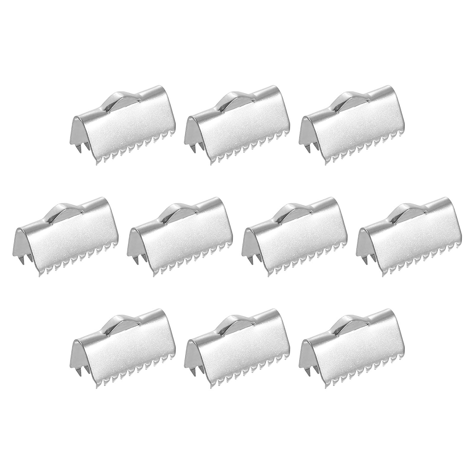 sourcing map 90Pcs Ribbon End Crimp Clamps, 14mm Pinch Cord End Clasps Stainless Steel Curled Bead Clasp for Ribbon Lace Bookmark Ends Keychain DIY Making, Silver