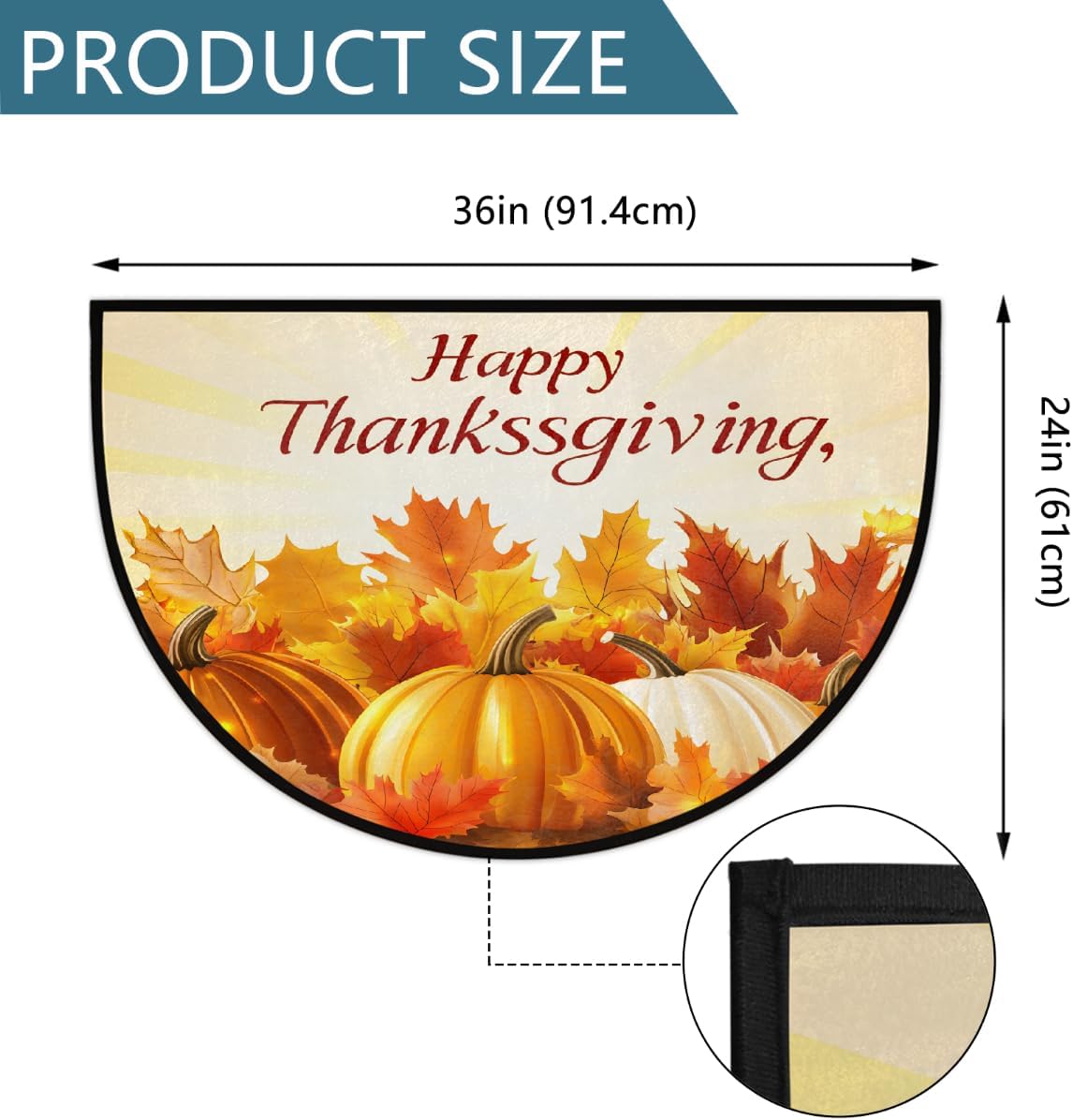 Half Round Door Mat Pumpkin Thanksgiving Gifts Non-Slip Soft Semi Circle Rug Washable Half Moon Welcome Entrance Doormat for Outdoor Indoor Floor Bedroom Bathroom Home Kitchen Festival Decor Gift
