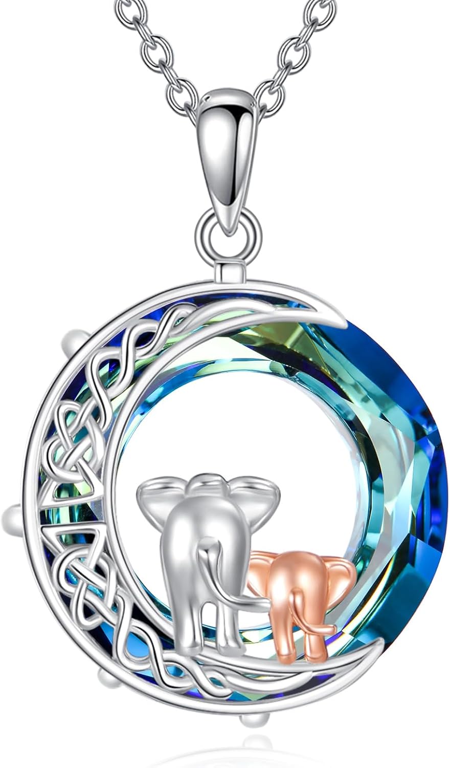 Elephant Necklace Sterling Silver Crescent Moon Pendant Cute Animal Jewelry Gifts for Women