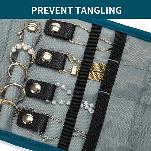 Teaban Travel Jewelry Organizer Case Portable And Practical Jewelry Roll For Tangle-Free Necklaces, Earrings, Rings Storage, Bracelet(Blue, Small #TOP5