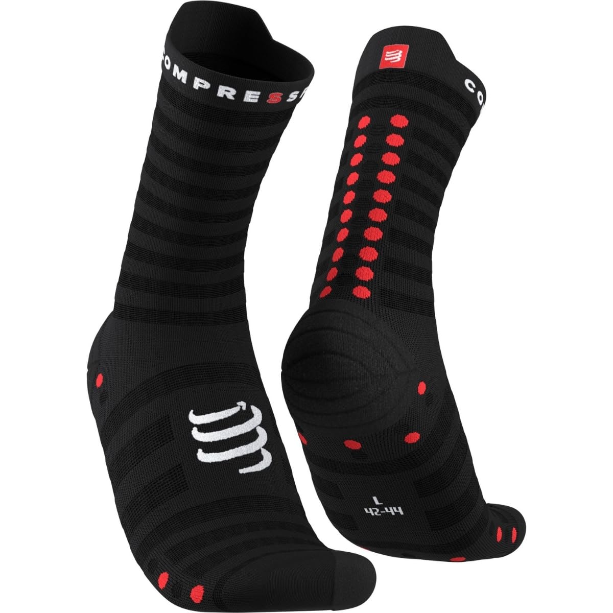 Compressport Unisex Black/Red Pro Racing Socks V4.0 Light Run High Socks, 45-48 -Adult