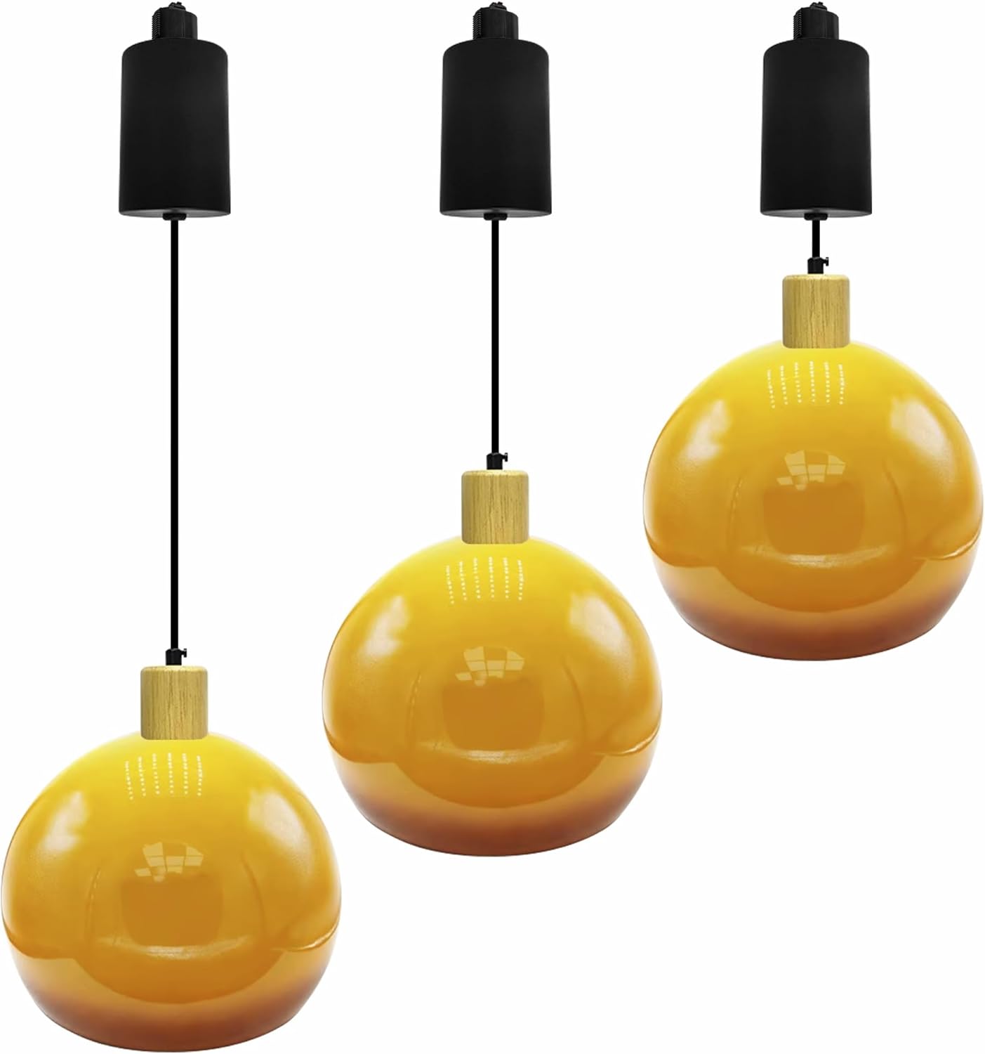 Adjustable Height Halo Track Lighting Pendants, 4 Ft Cord, H-Type Dimmable Natural Wood E26 Socket Mid Century Chandeliers Orange Cased Glass Shade for Kitchen Island Vaulted Ceiling