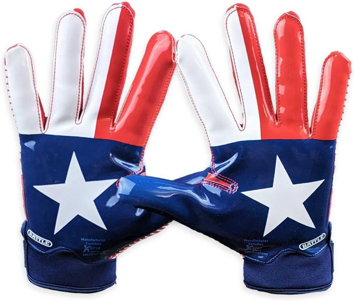 Battle Sports Back of Hand Wide Receiver Football Gloves, Ultra-Tack Sticky & Grip, No Slip - Adult & Youth