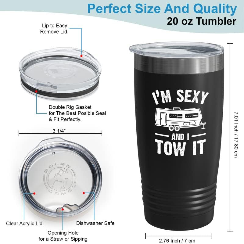 RV Camper Black Viking Tumbler 20oz - I'm Sexy And I Tow It - Tent Backpacker Outdoor Traveler Nature Lovers Exploring Forest Campsite Climbing