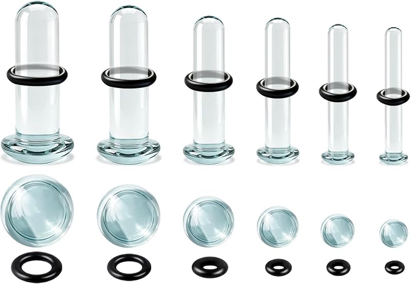 Kit com 6 alargadores de orelha em vidro WINSENET, 1,6 mm a 4 mm, com anéis de borracha