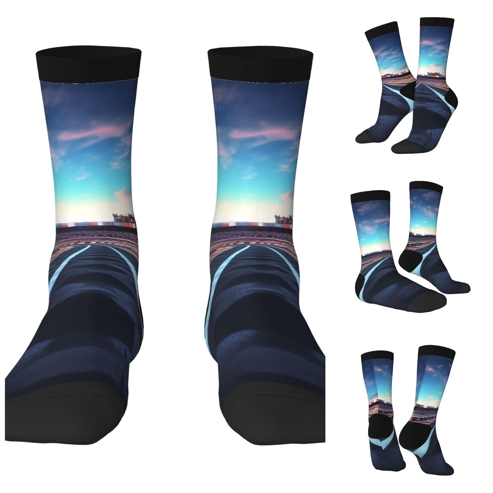 LZQPOEAS Race Track Athletic Socks Unisex Cushioned Crew Socks Hiking Running Calf Sock Soft Above Ankle Sock