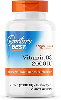 Doctors BEST Vitamin D3 2000 IU, Supports Heart, Bones, & Immunity, Non-GMO, Gluten Free, Soy Free 180 Softgels
