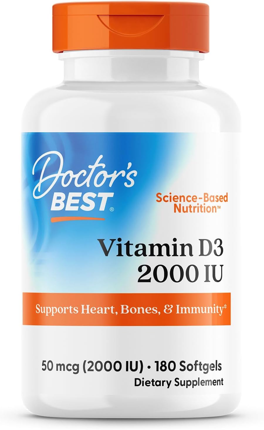 Vitamin D3 2000 IU Softgels for Men & Women - Vitamin D Supplement for Immune System & Heart Health Support, 50 mcg per Serving, Vit D 3, Non GMO, Gluten Free, Soy Free - 180 Softgels