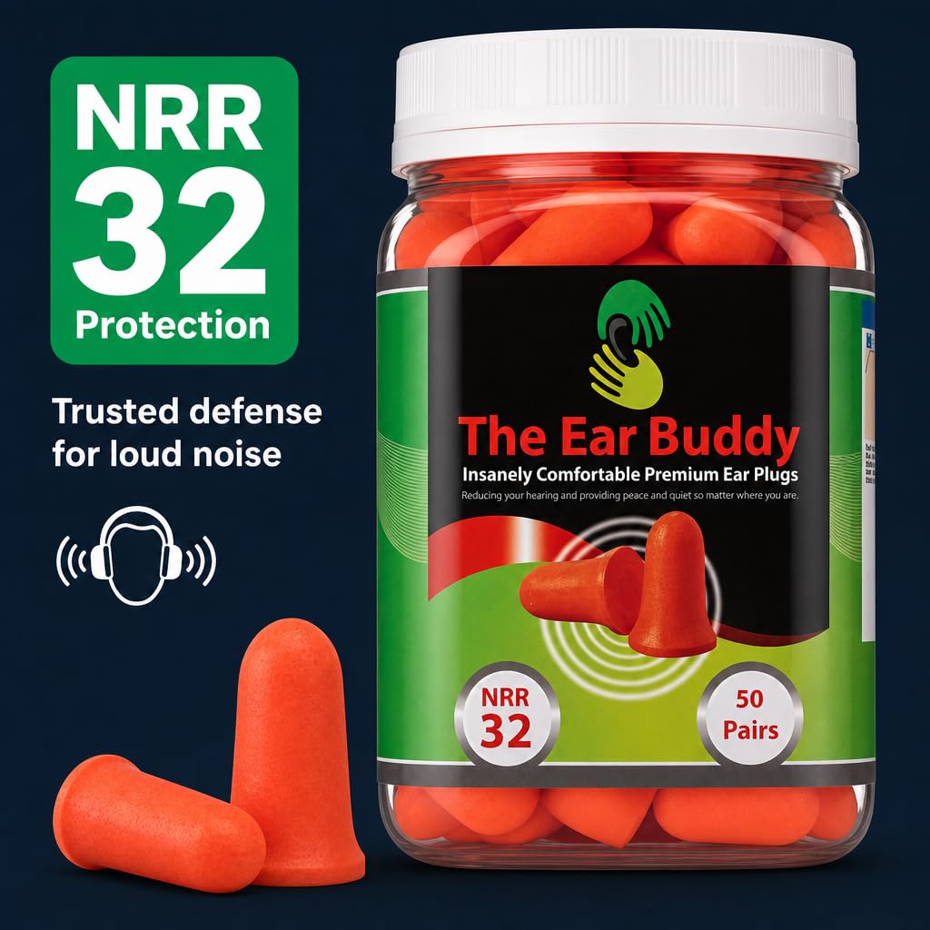 The Ear Buddy Premium Soft Foam Ear Plugs, NRR 32 Decibels, 50 Pairs by The Ear Buddy