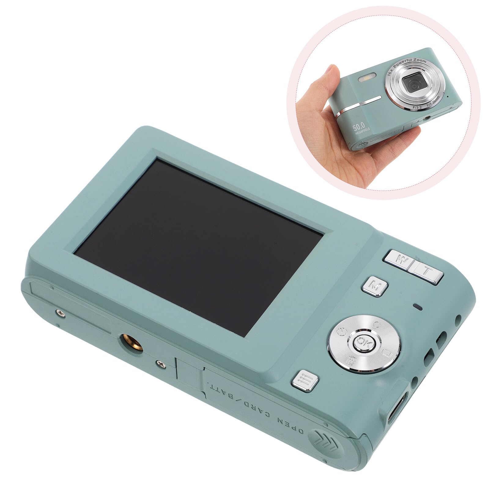 VILLCASE Fotocamera Digitale Compatta Mini 16x per Principianti e Adulti, Macchina Fotografica Portatile Carina, per Viaggi, Vlog e Uso Quotidiano, Design Leggero Verde con Interfaccia