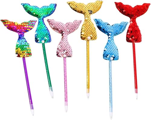 NUOBESTY Bolígrafos de gel de cola de sirena, 6 unidades, lindo bolígrafo de tinta de sirena de lentejuelas, recambios de tinta de gel, bolígrafo de