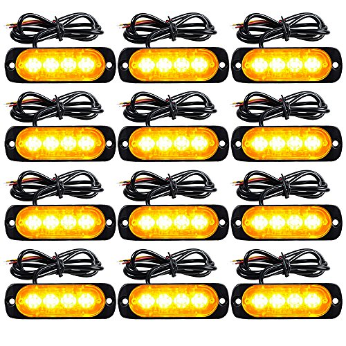 Car Auto Ultra Slim Hazard Security Emergency Warning Flashlight Strobe Lamp Bar (12 pcs, Amber)