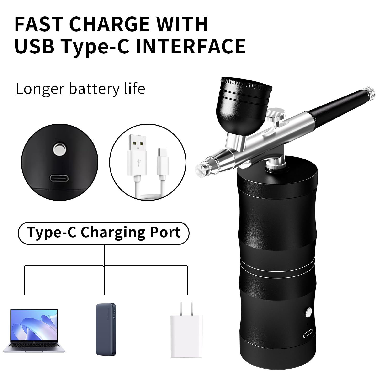 Kit de aerógrafo con compresor, kit de aerógrafo portátil de 48 PSI, juego de cepillo de aire de alta presión sin obstrucción, inalámbrico recargable con boquilla de 0.3 mm y cepillo de limpieza para