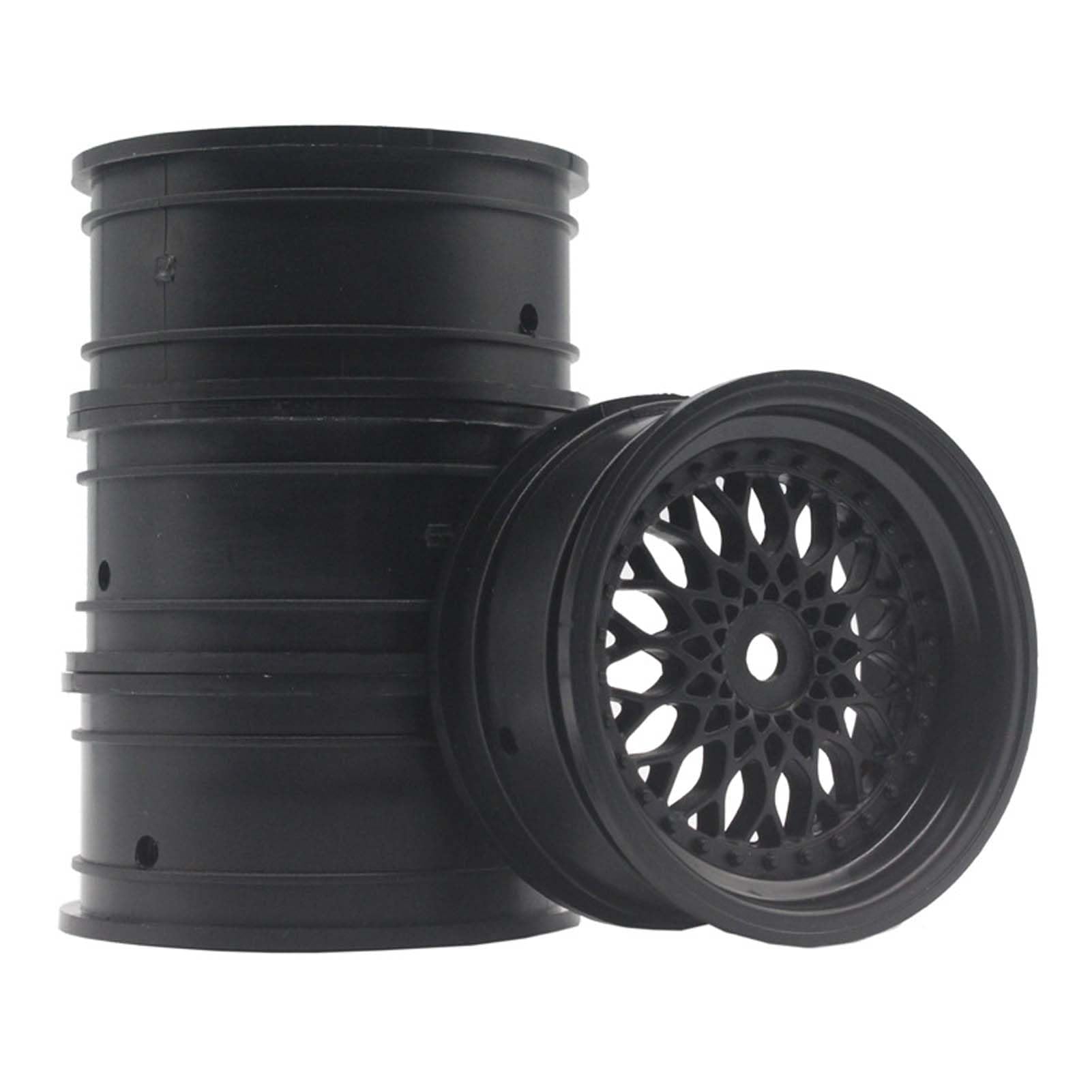 KEEDA RC Car Wheels, 52 mm/2.05" Plastic Rims, 12 mm Hexagonal Wheels, 4 Pack, Black, Suitable for 1/10 RC On Road Touring Racing Drift Car, Ages 14+