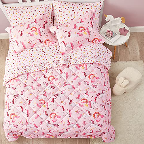 Umchord Unicorn Kids Bedding Set For Girls, Twin Size Bed In A Bag, Super Soft Lightweight 5 Pieces Comforter Set With Sheets, Durable Children Bed Set #TOP2