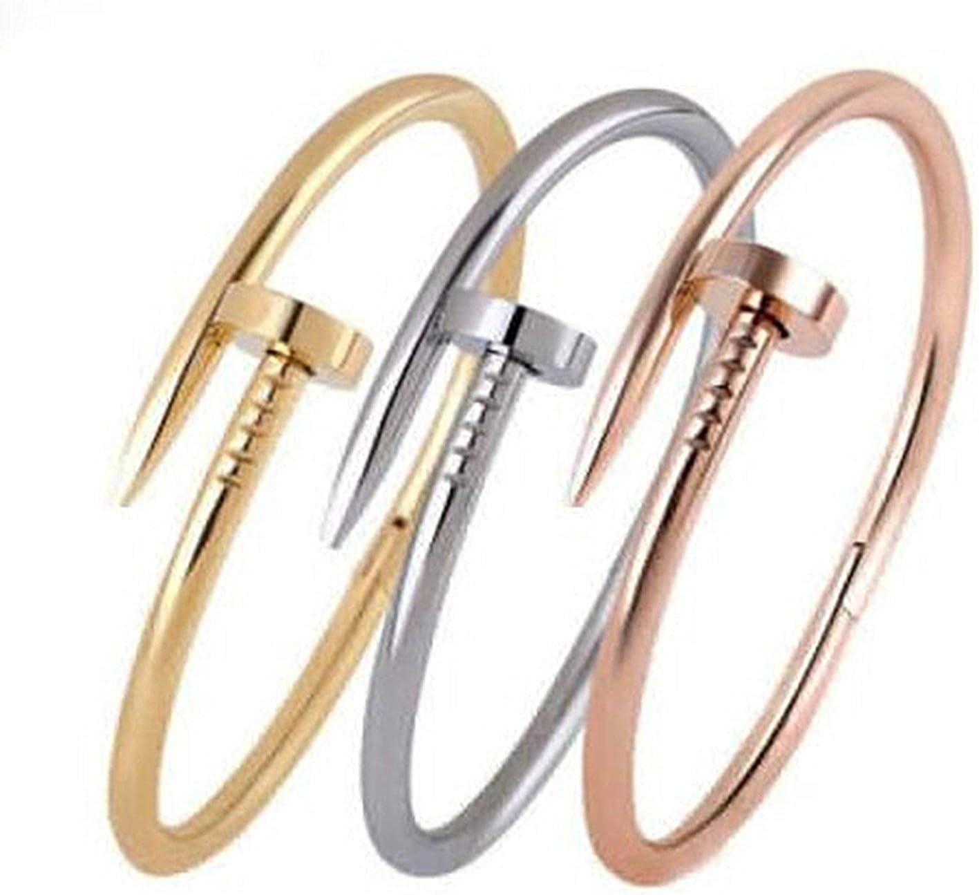 Good Gift 7.5inch Stainless Steel Nail Style Love Yellow Gold Plated Bangle Bracelet(a1036)