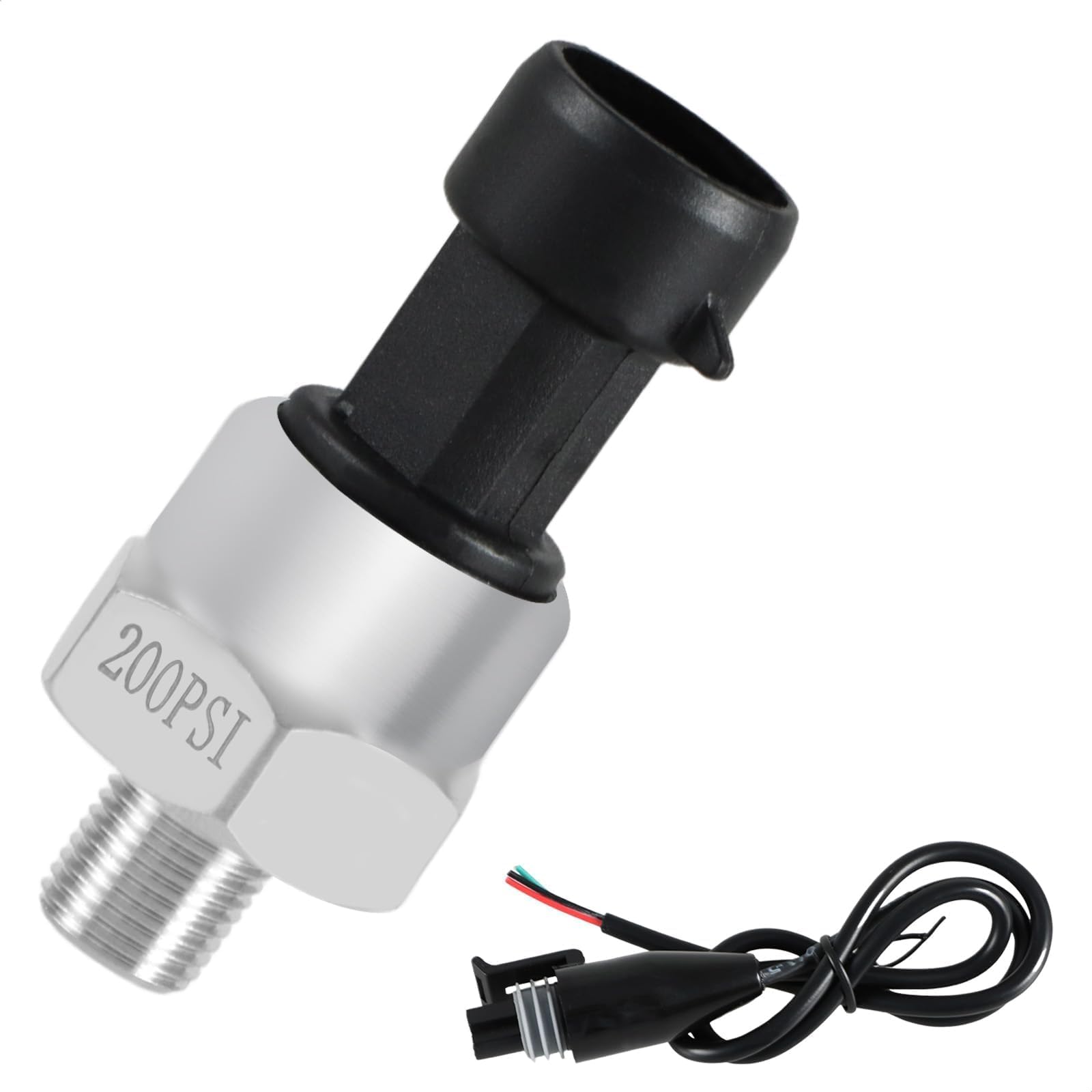 FUSCH 200 PSI Pressure Transducer Sensor with Connector Harness, 1/8"NPT Thread Stainless Steel Pressure Transmitter for Oil Fuel Water Air